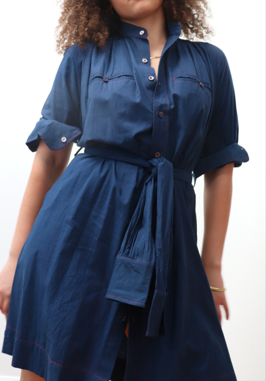 Hera ShirtDress, Indigo striped cotton.