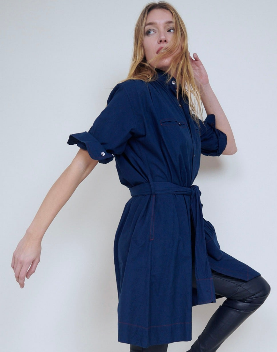 Hera ShirtDress, Indigo striped cotton.