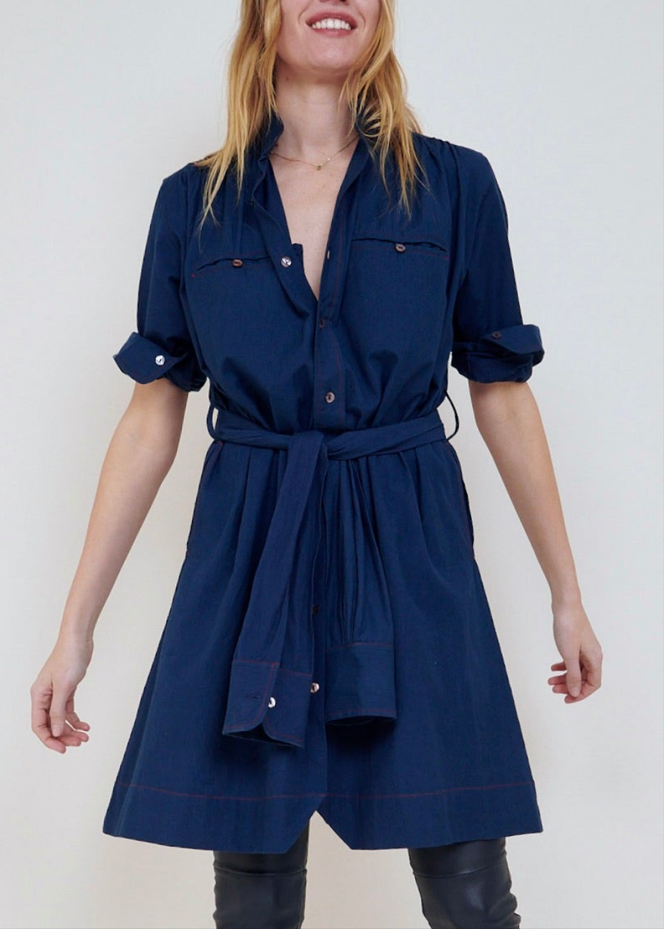 Hera ShirtDress, Indigo striped cotton.