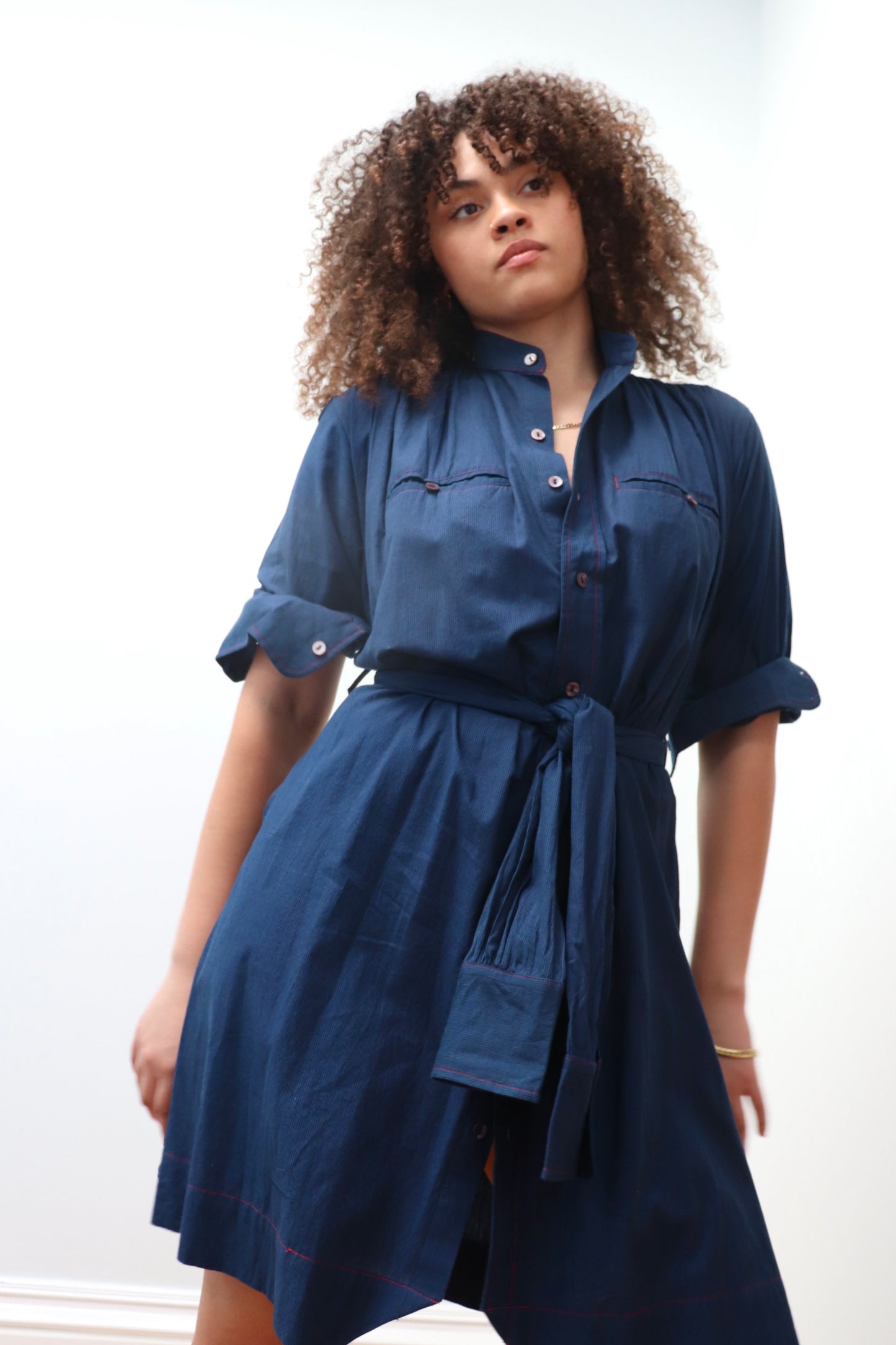 Hera ShirtDress, Indigo striped cotton.