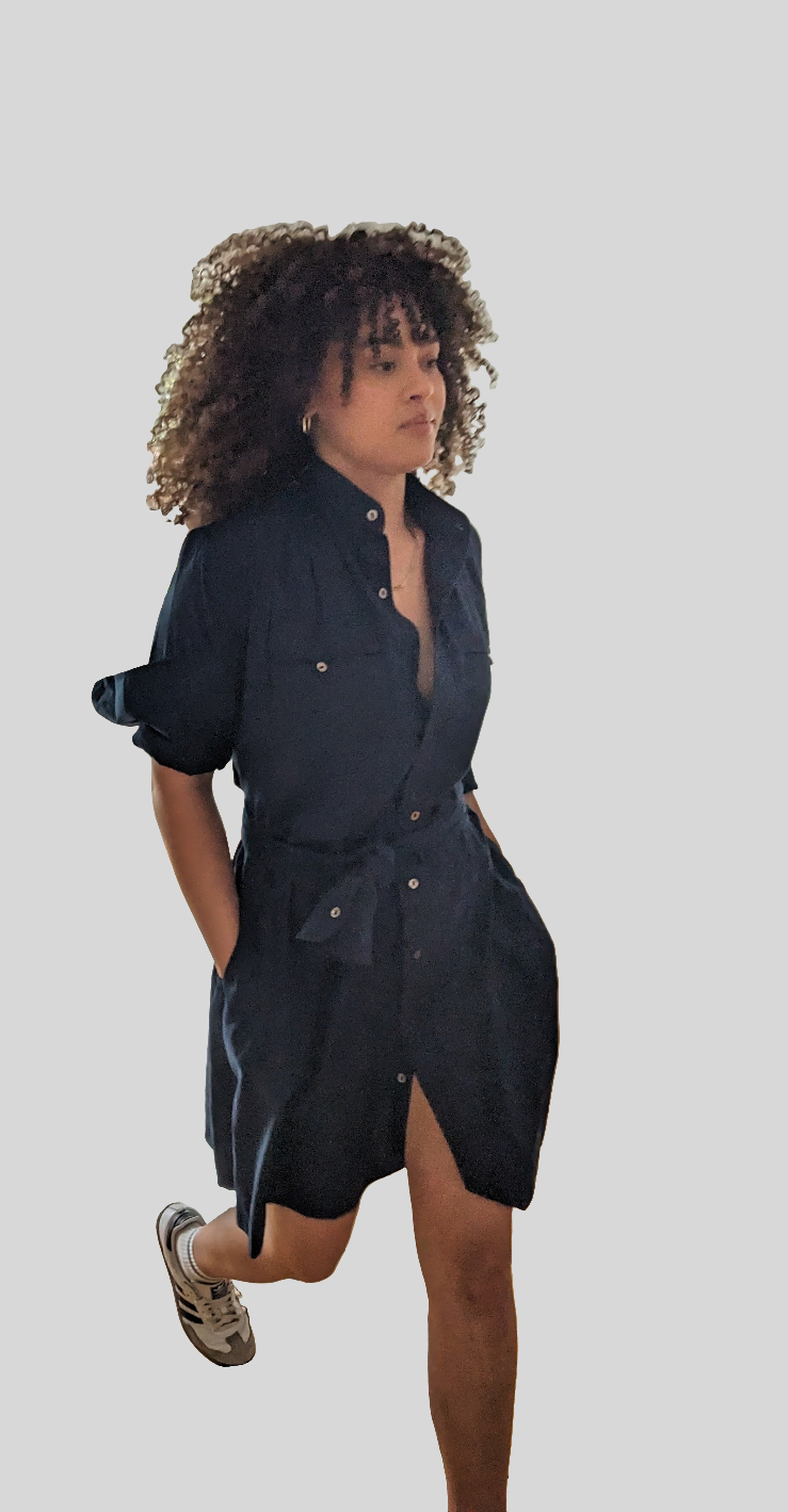 Hera ShirtDress, Indigo striped cotton.