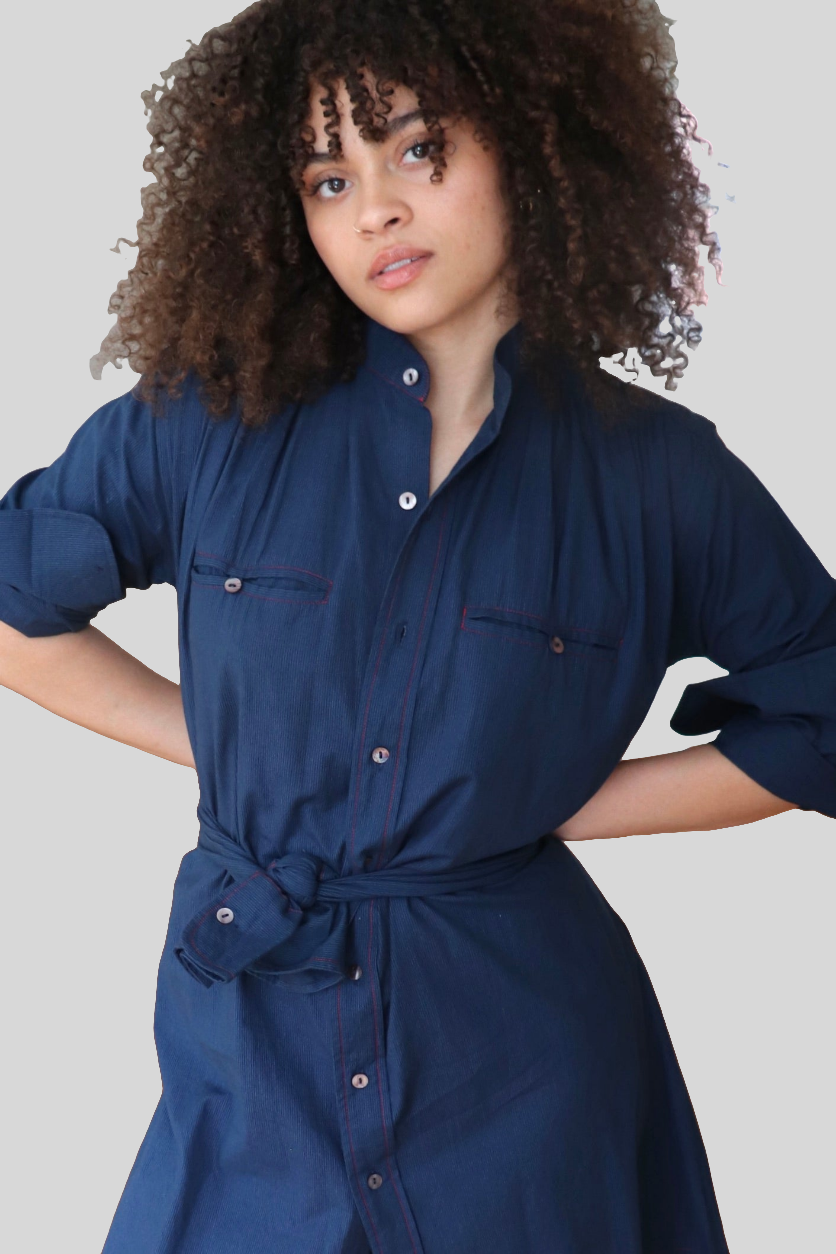 Hera ShirtDress, Indigo striped cotton.