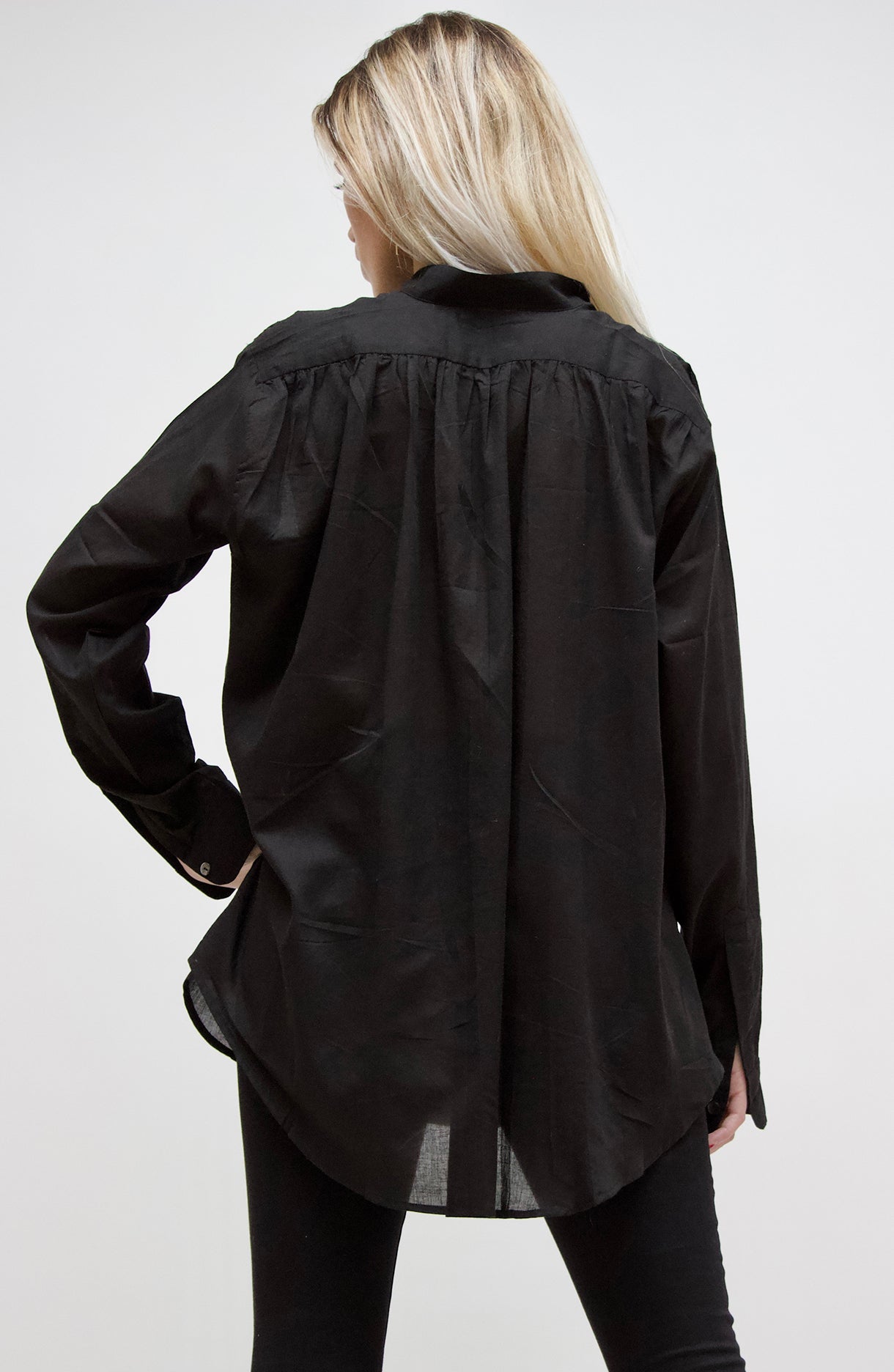 Peasant Shirt. Black Cotton Voile