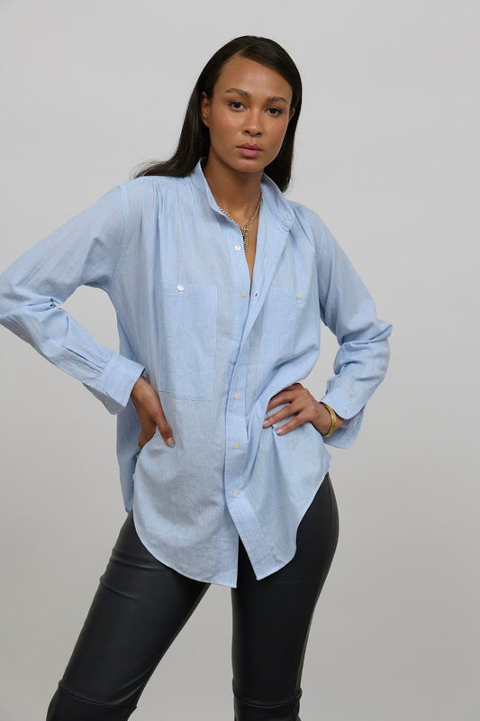 Peasant Shirt Blue White Stripe