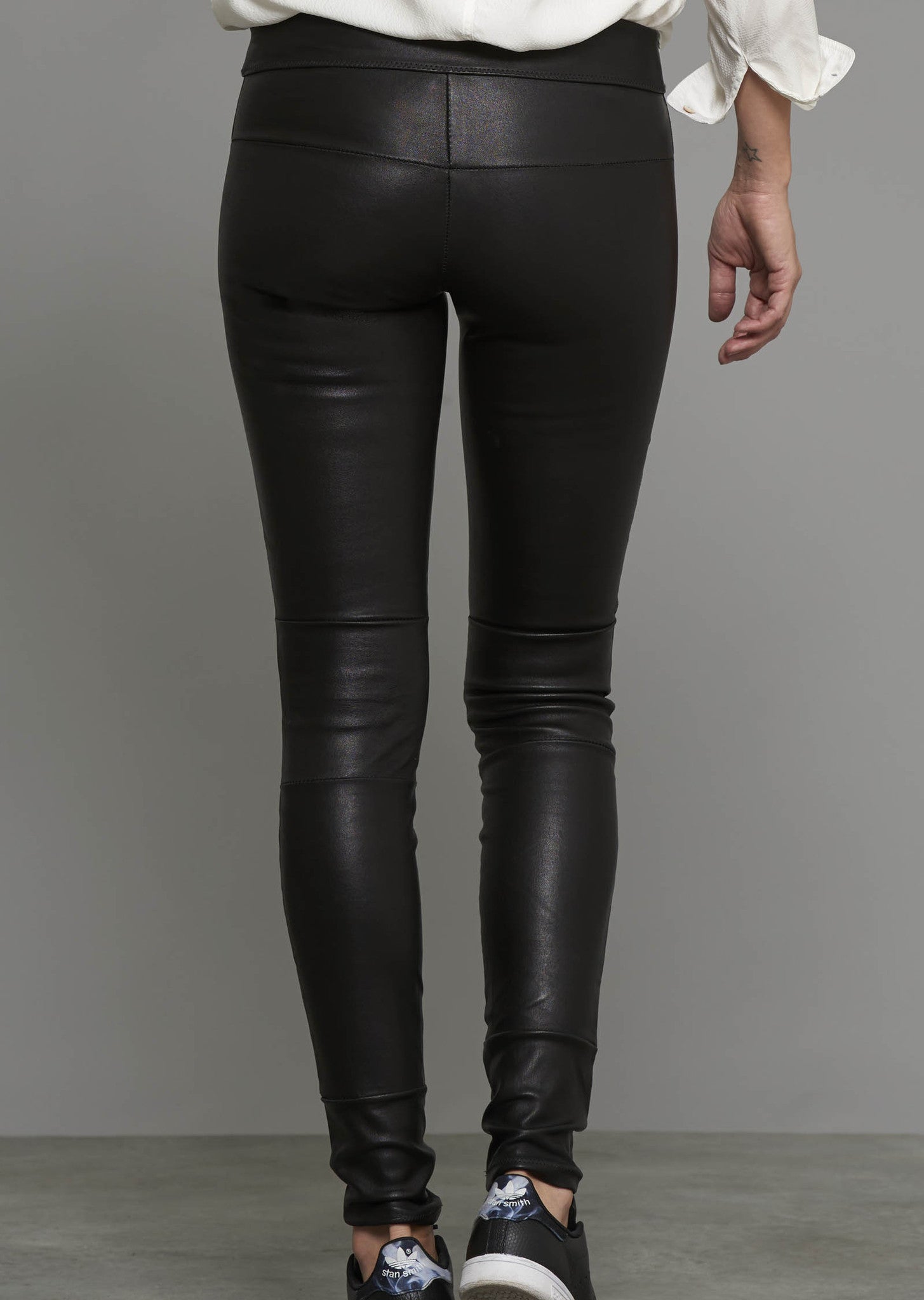 Black Faux Leather Leggings with Folded Waistband