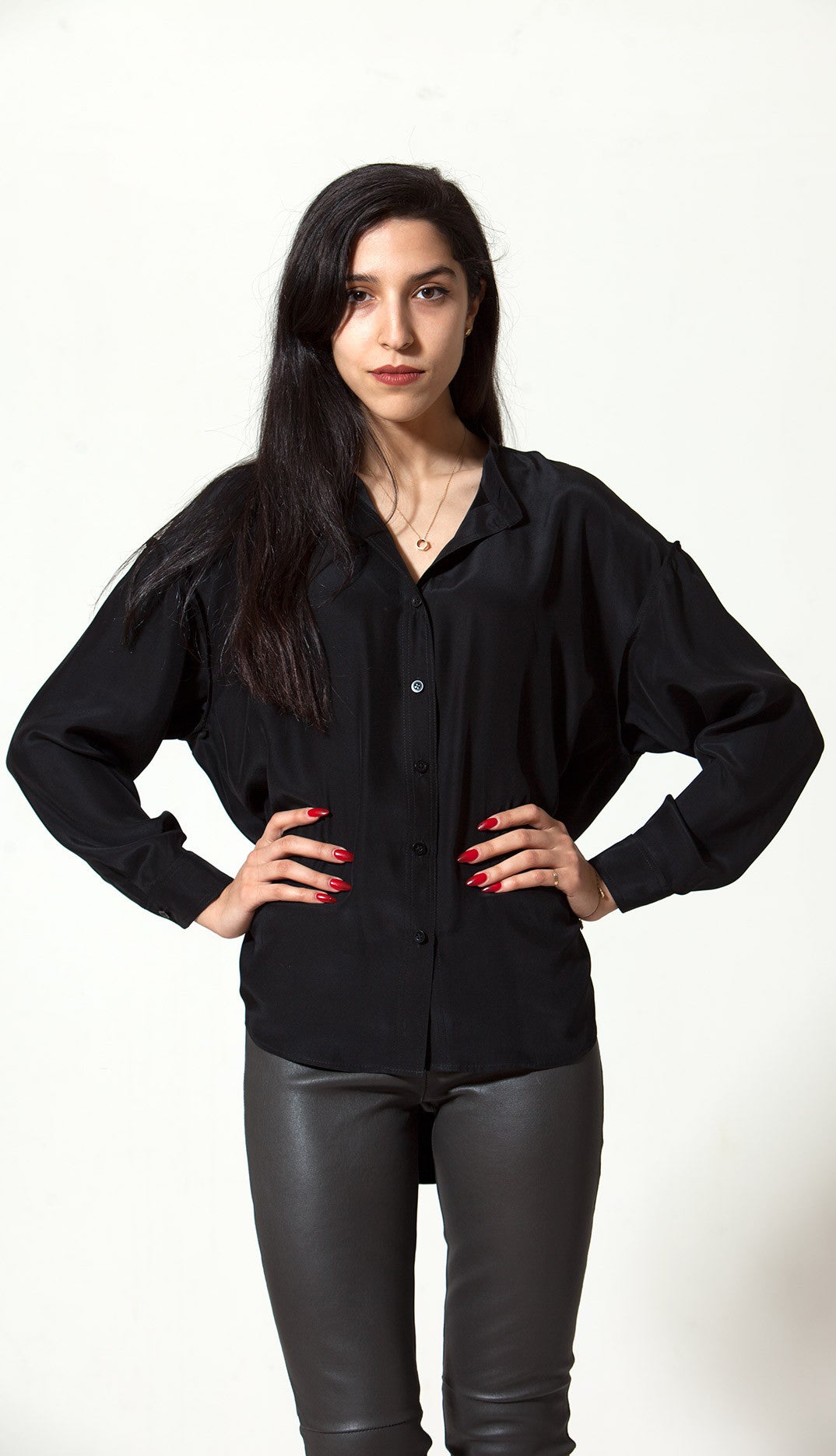 Fallon Shirt, Black Silk Charmeuse.