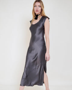 Slip Dress. Ankle-Grazer. Bias Silk Dress: Anthracite Grey – Daryl K