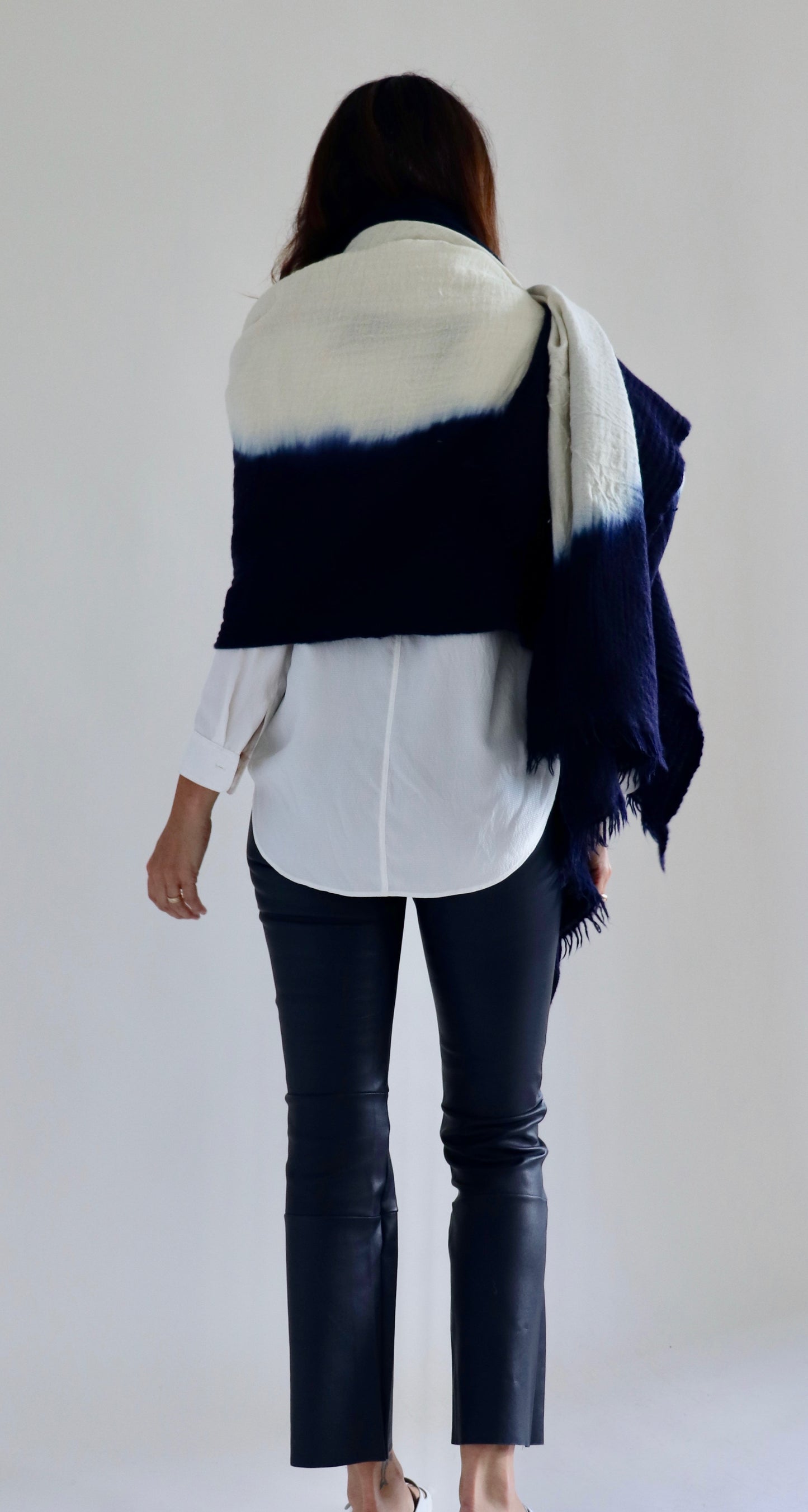 Wool Wrapper, Throw. ombre white indigo