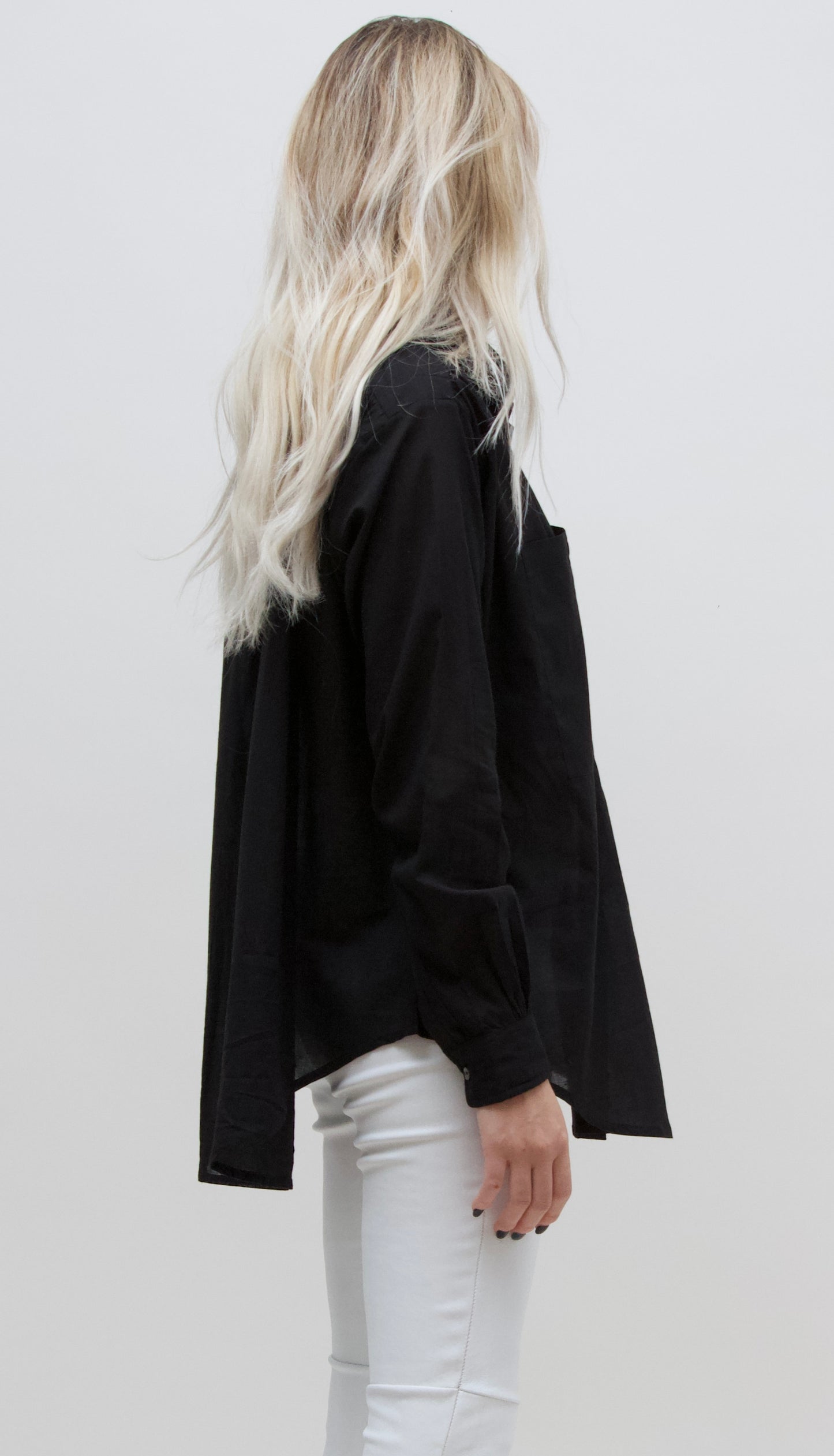 Peasant Shirt. Black Cotton Voile